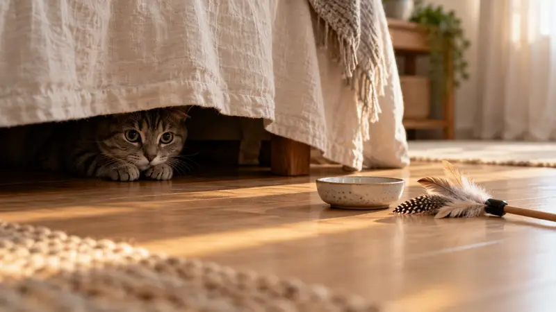 猫咪总往床底躲：怎么让怕人的猫愿意靠近你